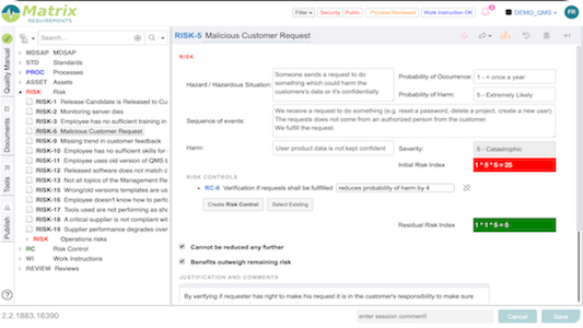 Matrix Requirements eQMS software